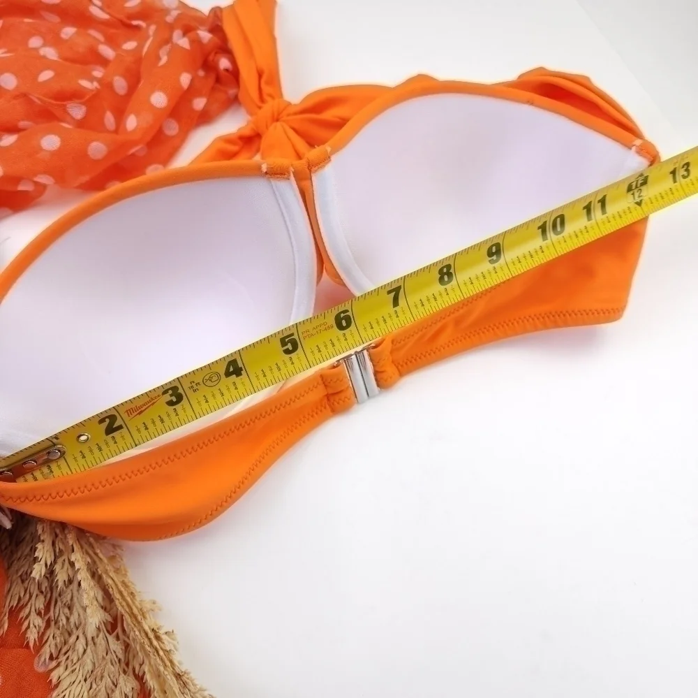 New Orange Floral 2pc Swimsuit Sz XS / S - Picture 14 of 16